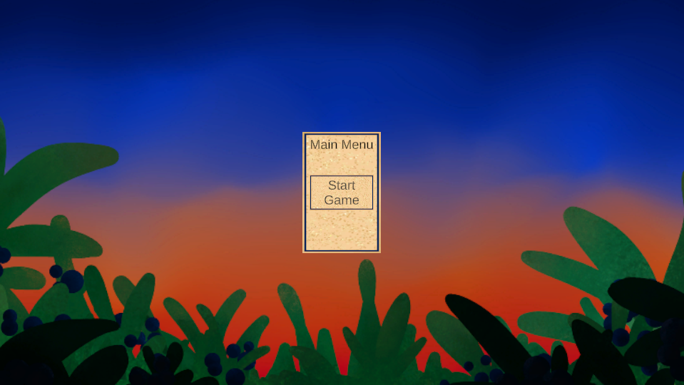 Berry Connected main menu over an illustrated forest and sunset.